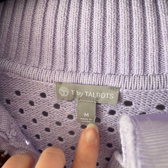 T by Talbots Cardigan Sweater Womens Medium Open Loose Knit Snap Up Purple - Picture 7 of 7